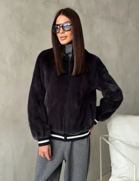 Бомбер из меха норки в цвете графит