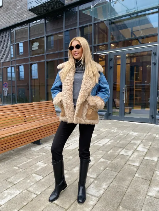 Куртка джинсовая с отделкой из натуральной овчины