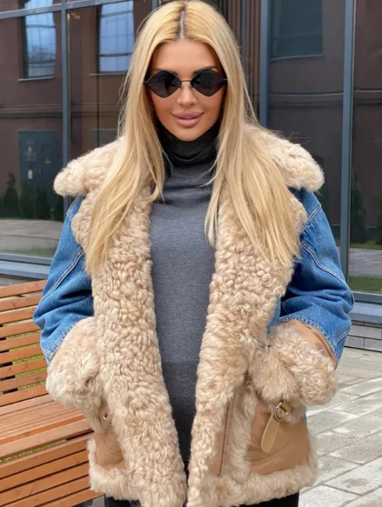 Куртка джинсовая с отделкой из натуральной овчины