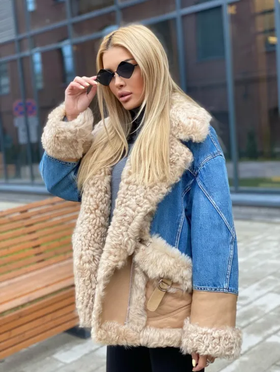 Куртка джинсовая с отделкой из натуральной овчины