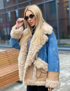 Куртка джинсовая с отделкой из натуральной овчины