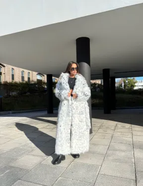 Удлиненная шуба из экомеха под рысь