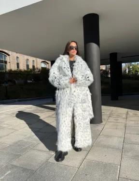 Удлиненная шуба из экомеха под рысь