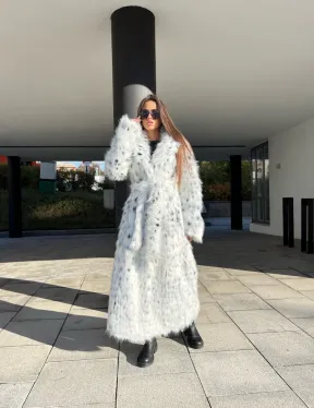 Удлиненная шуба из экомеха под рысь