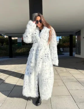 Удлиненная шуба из экомеха под рысь