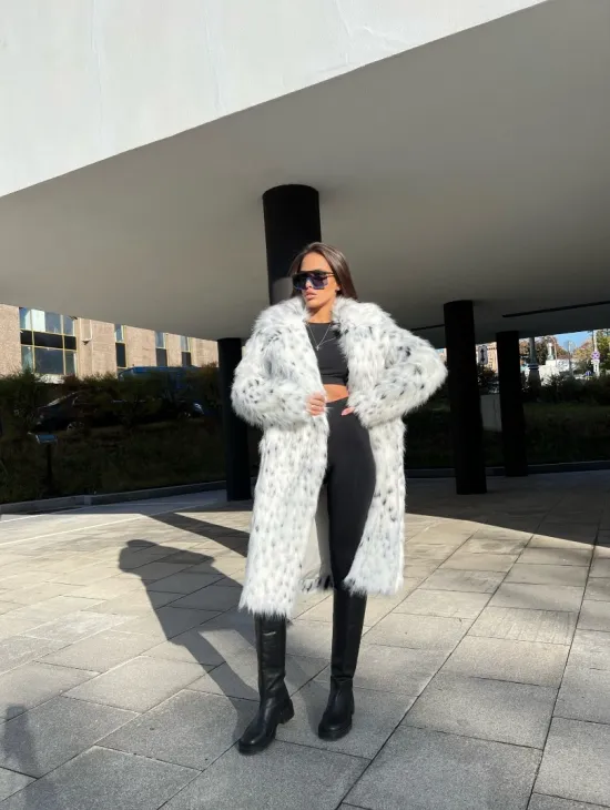 Шуба из экомеха под рысь