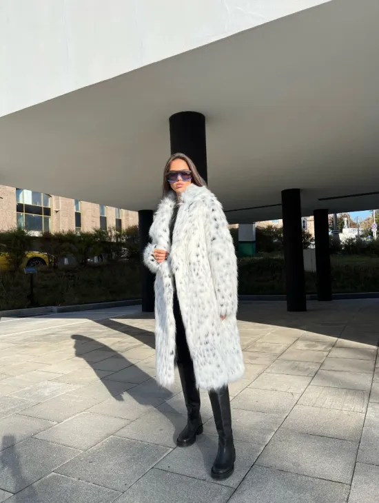 Шуба из экомеха под рысь