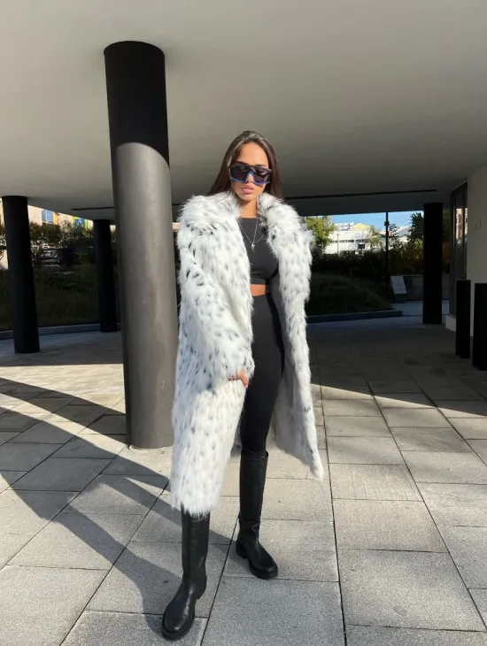 Шуба из экомеха под рысь