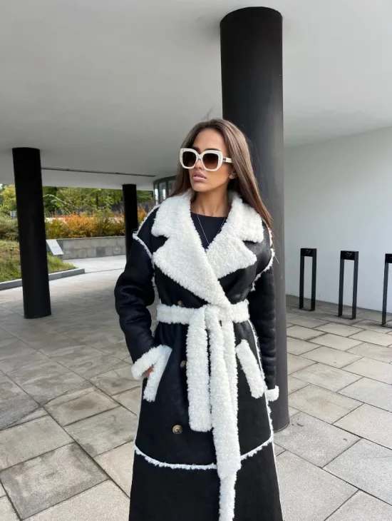 Черная дубленка из экокожи