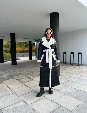 Черная дубленка из экокожи