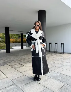 Черная дубленка из экокожи