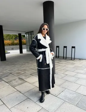 Черная дубленка из экокожи