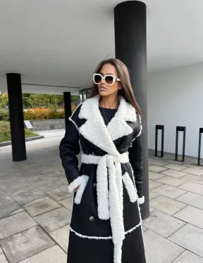 Черная дубленка из экокожи