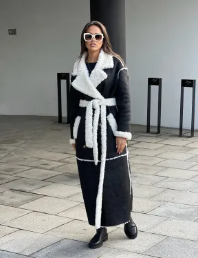 Черная дубленка из экокожи