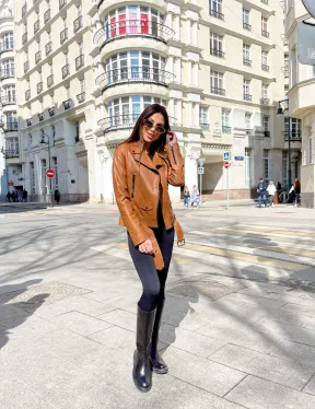 Косуха из натуральной кожи в цвете кэмел