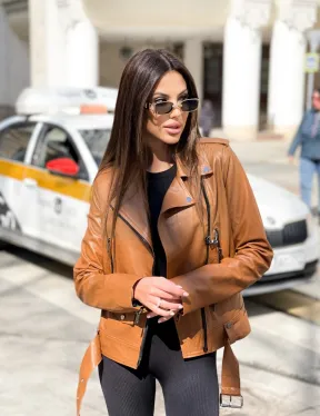 Косуха из натуральной кожи в цвете кэмел