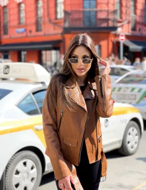 Косуха из натуральной кожи в цвете кэмел