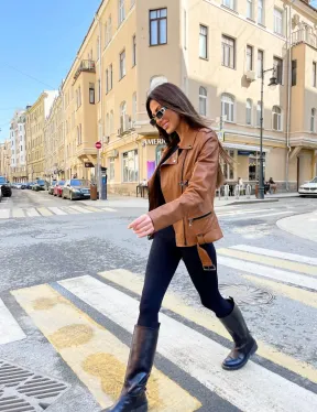 Косуха из натуральной кожи в цвете кэмел