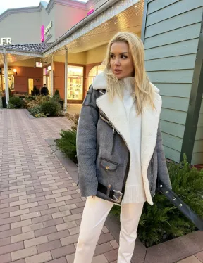 Дубленка - авиатор из винтажной кожи