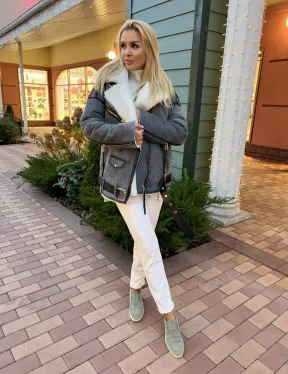 Дубленка - авиатор из винтажной кожи