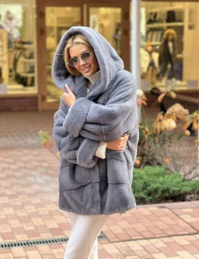 Норковое пончо с капюшоном