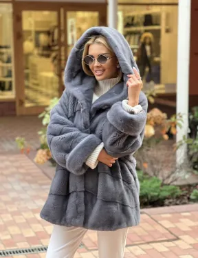 Норковое пончо с капюшоном