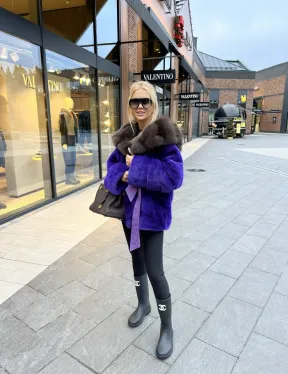 Шуба норковая с капюшоном из меха куницы - цвет фиолетовый