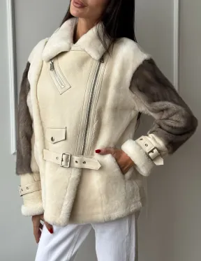 Дубленка из натуральной овчины с рукавами из меха норки