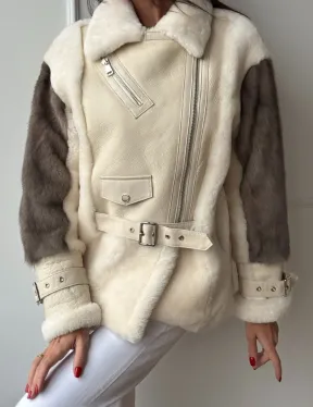 Дубленка из натуральной овчины с рукавами из меха норки