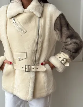 Дубленка из натуральной овчины с рукавами из меха норки