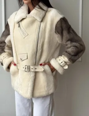 Дубленка из натуральной овчины с рукавами из меха норки