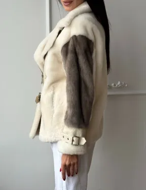 Дубленка из натуральной овчины с рукавами из меха норки