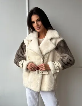 Дубленка из натуральной овчины с рукавами из меха норки