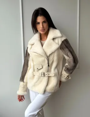 Дубленка из натуральной овчины с рукавами из меха норки