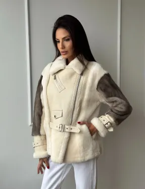 Дубленка из натуральной овчины с рукавами из меха норки