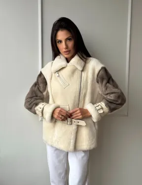 Дубленка из натуральной овчины с рукавами из меха норки