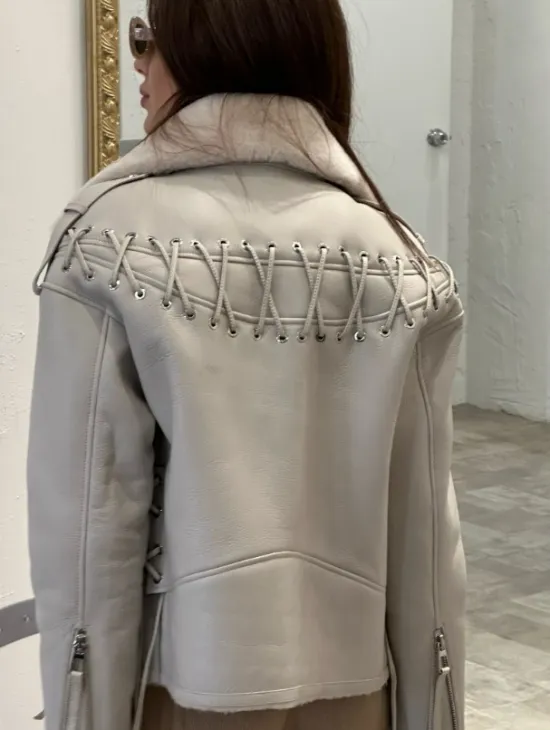 Дубленка-авиатор из натуральной овчины со шнуровкой