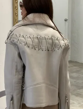 Дубленка-авиатор из натуральной овчины со шнуровкой