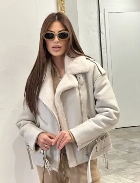 Дубленка-авиатор из натуральной овчины со шнуровкой