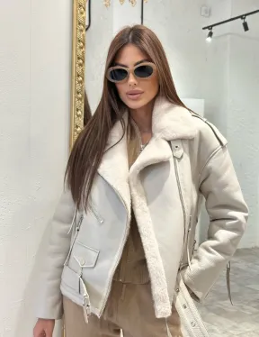 Дубленка-авиатор из натуральной овчины со шнуровкой