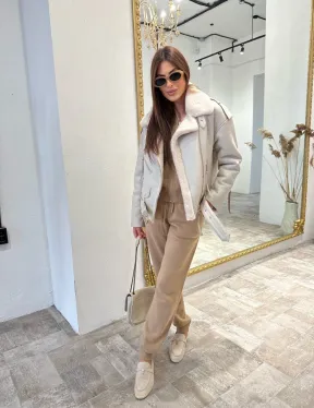 Дубленка-авиатор из натуральной овчины со шнуровкой