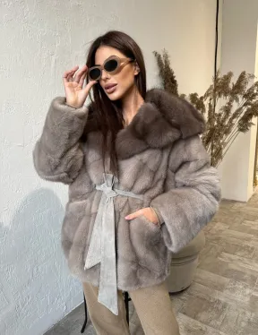 Норковое пончо - шуба с капюшоном из меха куницы