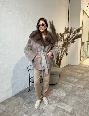 Норковое пончо - шуба с капюшоном из меха куницы