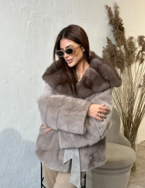 Норковое пончо - шуба с капюшоном из меха куницы