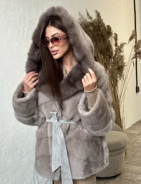 Норковое пончо - шуба с капюшоном из меха куницы