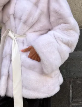 Короткая норковая шуба - цвет жемчуг