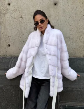 Короткая норковая шуба - цвет жемчуг