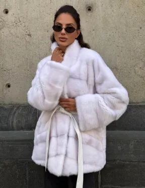 Короткая норковая шуба - цвет жемчуг