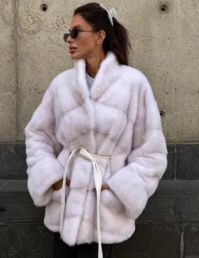 Короткая норковая шуба - цвет жемчуг