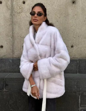 Короткая норковая шуба - цвет жемчуг